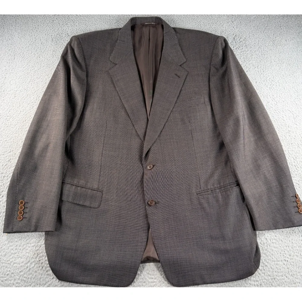 Canali Sport Coat Blazer Mens 56 EU/46 US Wool Brown Houndstooth 2 Button Italy